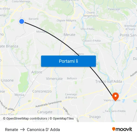 Renate to Canonica D' Adda map