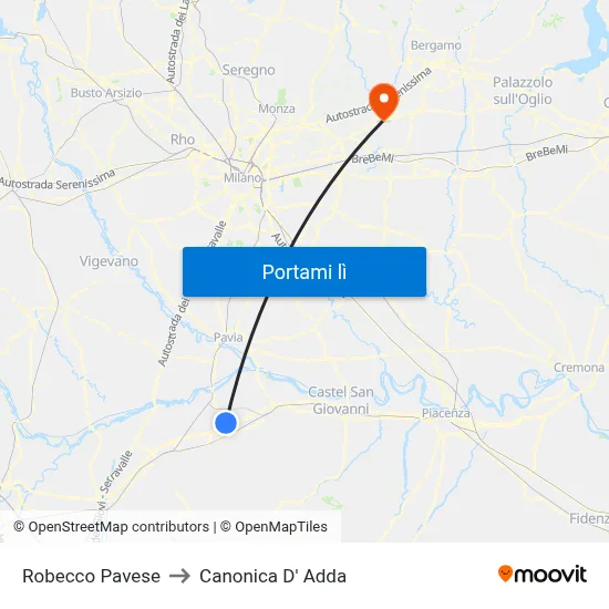 Robecco Pavese to Canonica D' Adda map