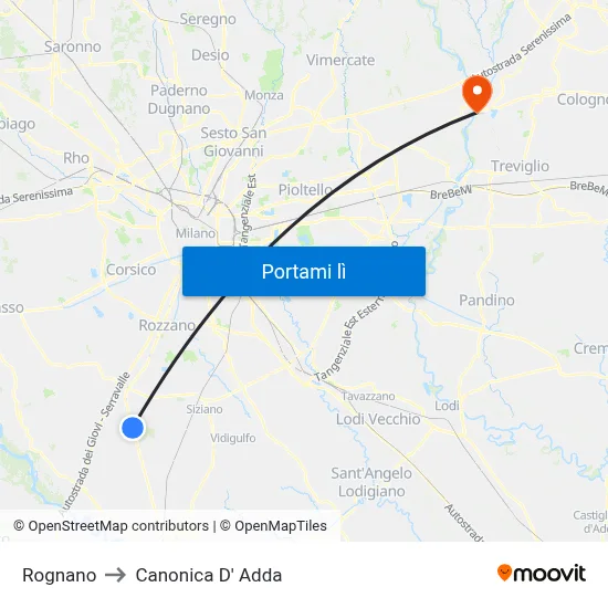 Rognano to Canonica D' Adda map