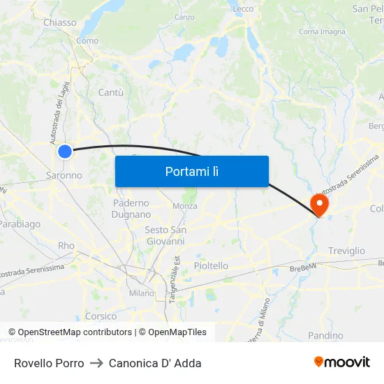Rovello Porro to Canonica D' Adda map