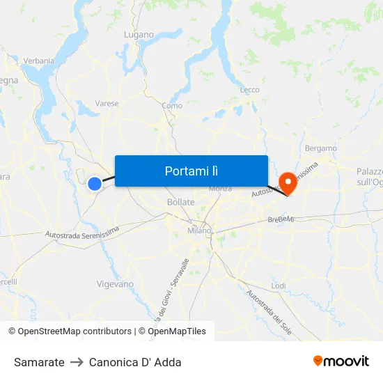 Samarate to Canonica D' Adda map