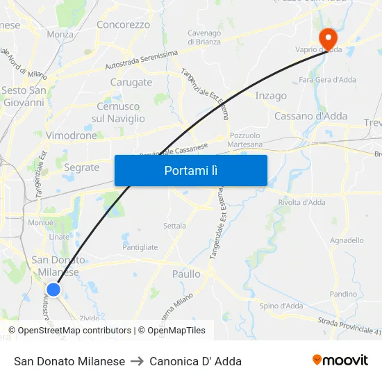 San Donato Milanese to Canonica D' Adda map