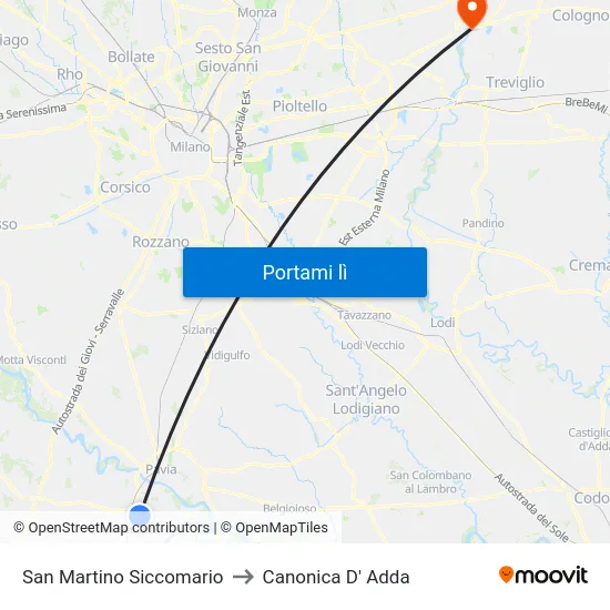 San Martino Siccomario to Canonica D' Adda map