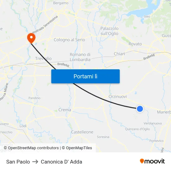 San Paolo to Canonica D' Adda map