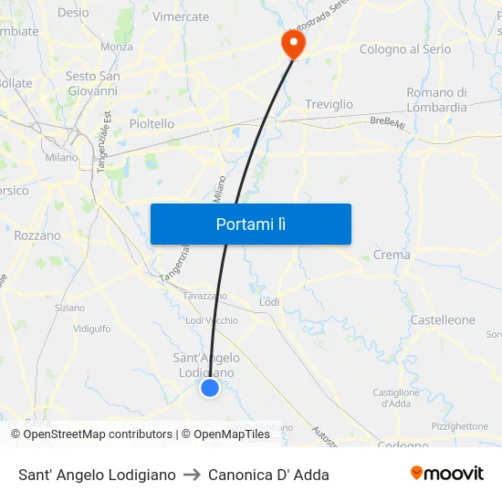 Sant' Angelo Lodigiano to Canonica D' Adda map
