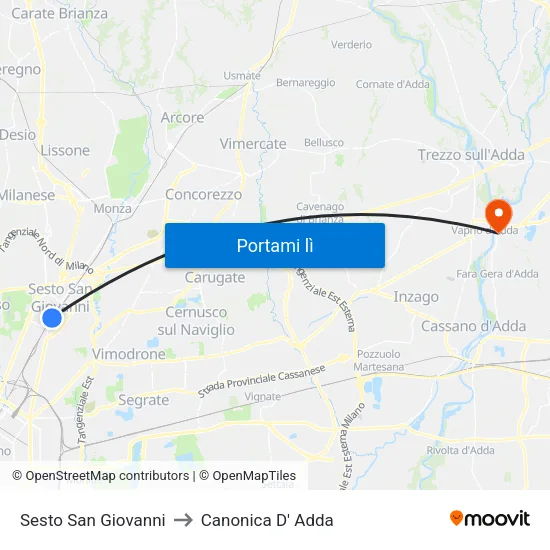 Sesto San Giovanni to Canonica D' Adda map