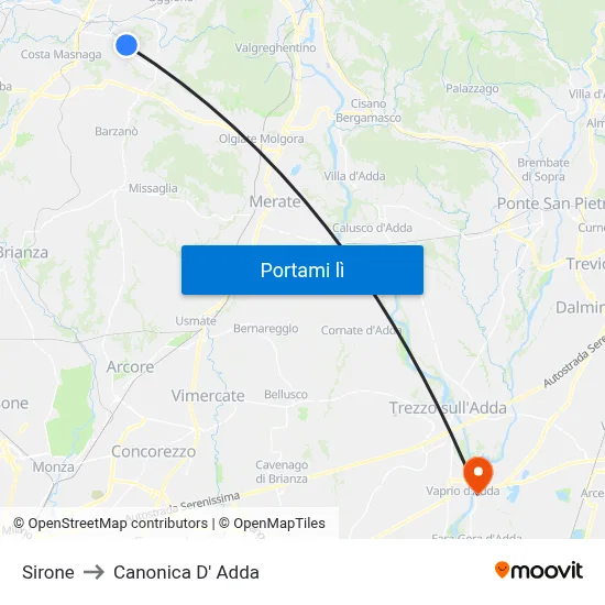 Sirone to Canonica D' Adda map