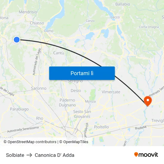 Solbiate to Canonica D' Adda map