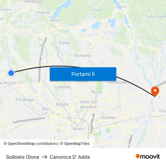 Solbiate Olona to Canonica D' Adda map