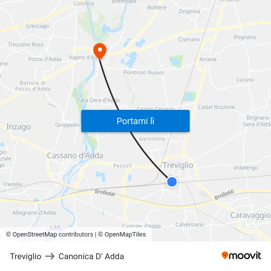 Treviglio to Canonica D' Adda map