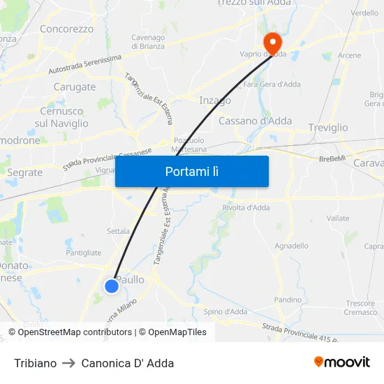 Tribiano to Canonica D' Adda map