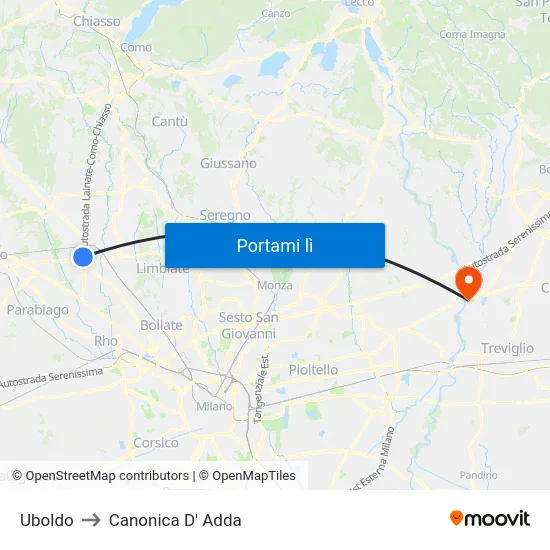 Uboldo to Canonica D' Adda map
