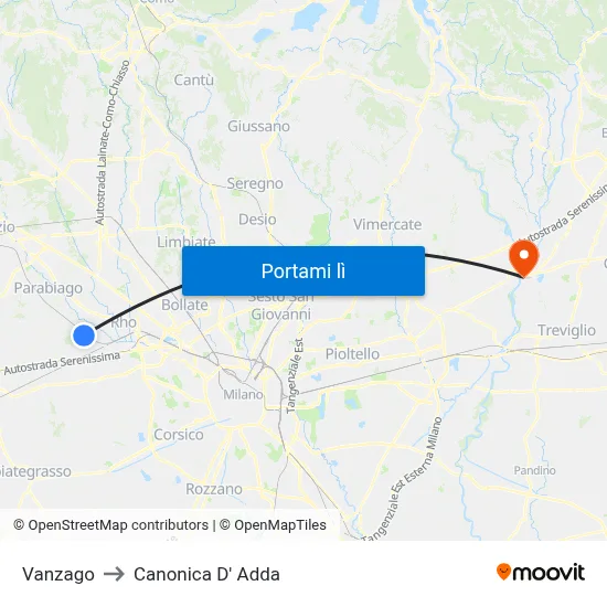 Vanzago to Canonica D' Adda map