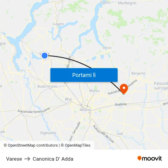 Varese to Canonica D' Adda map