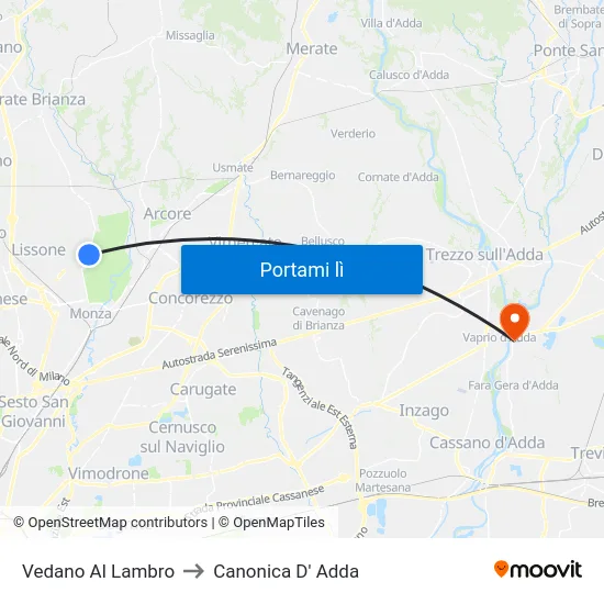Vedano Al Lambro to Canonica D' Adda map