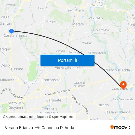 Verano Brianza to Canonica D' Adda map