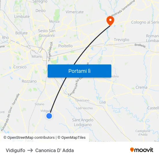 Vidigulfo to Canonica D' Adda map
