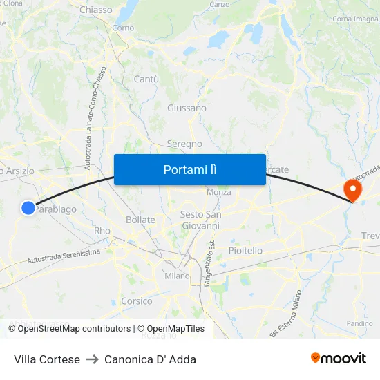 Villa Cortese to Canonica D' Adda map