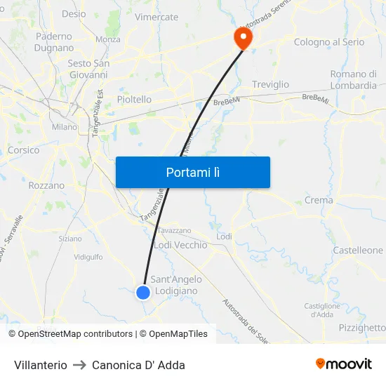 Villanterio to Canonica D' Adda map