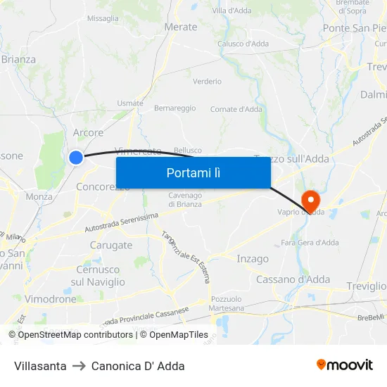 Villasanta to Canonica D' Adda map