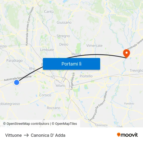 Vittuone to Canonica D' Adda map