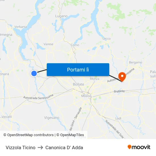 Vizzola Ticino to Canonica D' Adda map