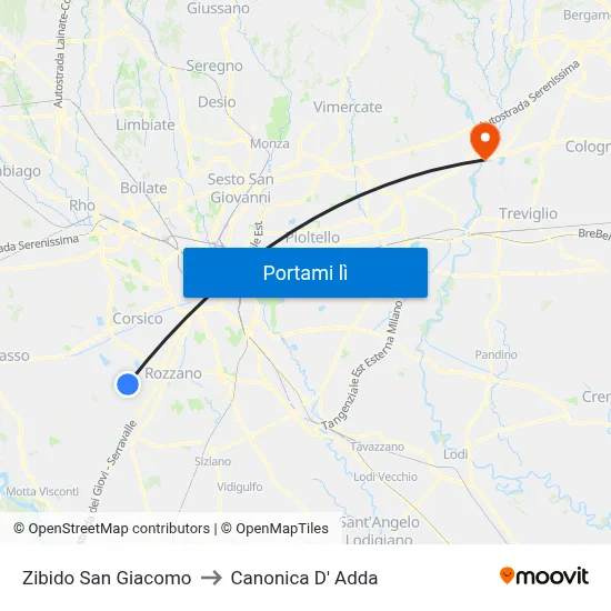 Zibido San Giacomo to Canonica D' Adda map