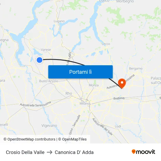 Crosio Della Valle to Canonica D' Adda map