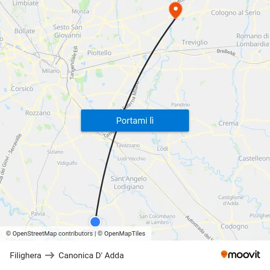 Filighera to Canonica D' Adda map