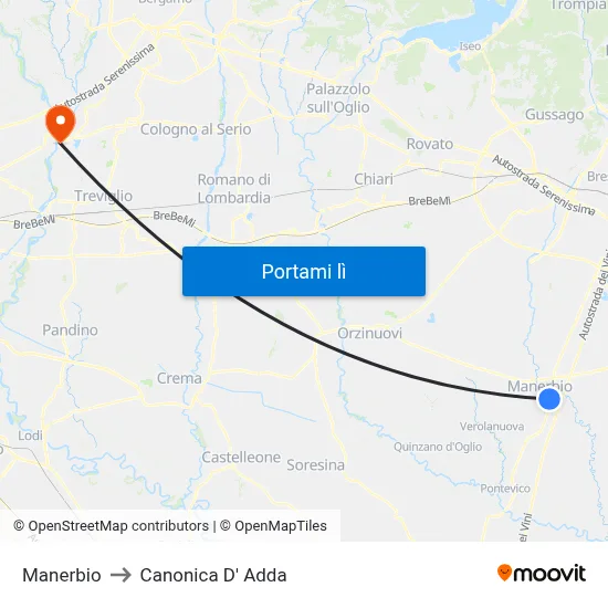 Manerbio to Canonica D' Adda map