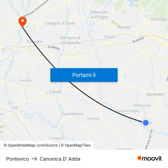 Pontevico to Canonica D' Adda map
