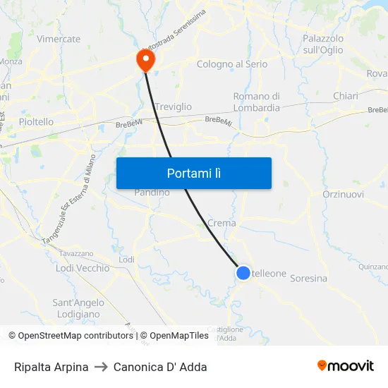 Ripalta Arpina to Canonica D' Adda map