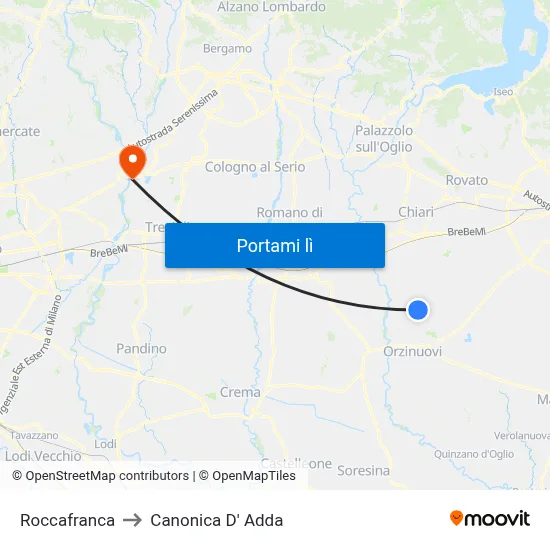 Roccafranca to Canonica D' Adda map