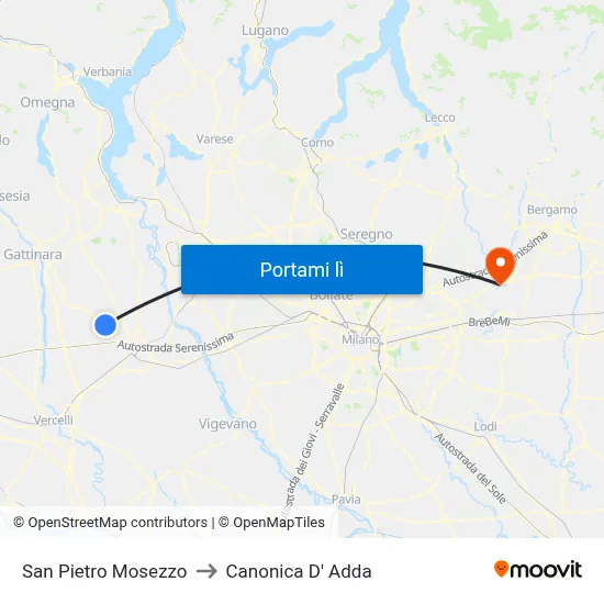 San Pietro Mosezzo to Canonica D' Adda map