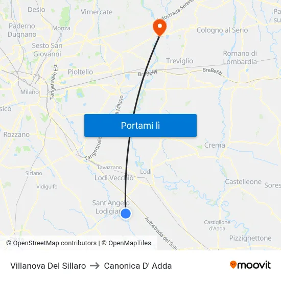Villanova Del Sillaro to Canonica D' Adda map