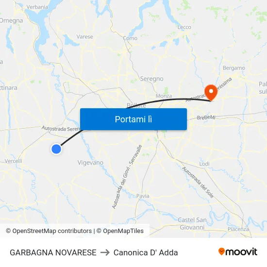 GARBAGNA NOVARESE to Canonica D' Adda map