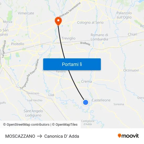 MOSCAZZANO to Canonica D' Adda map