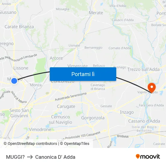 MUGGI? to Canonica D' Adda map