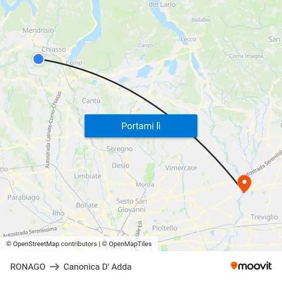 RONAGO to Canonica D' Adda map