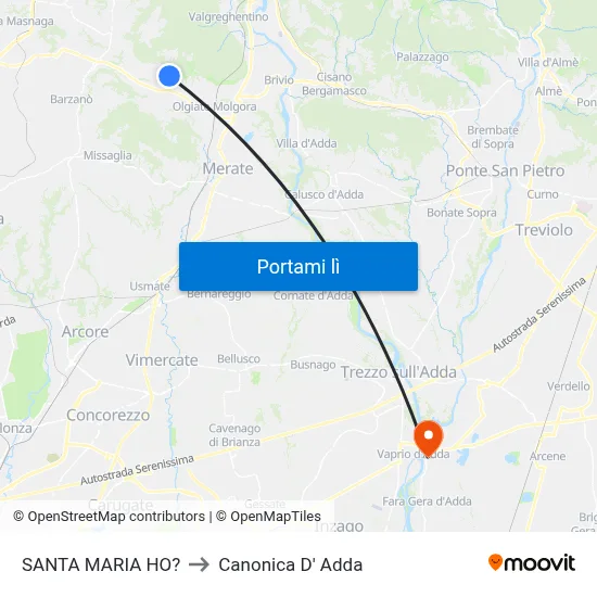 SANTA MARIA HO? to Canonica D' Adda map