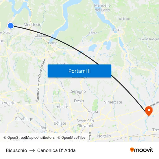 Bisuschio to Canonica D' Adda map