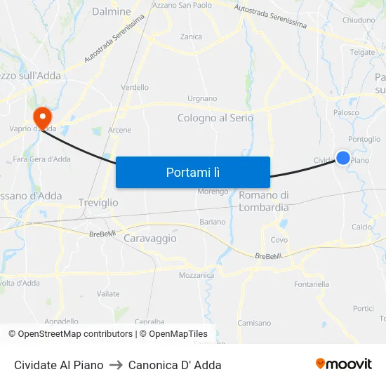 Cividate Al Piano to Canonica D' Adda map
