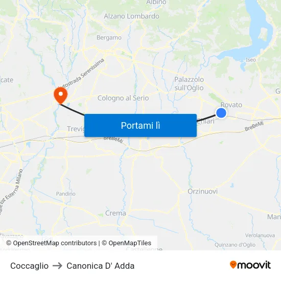 Coccaglio to Canonica D' Adda map