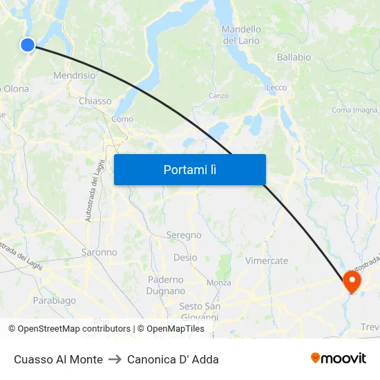 Cuasso Al Monte to Canonica D' Adda map