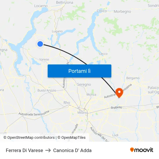 Ferrera Di Varese to Canonica D' Adda map