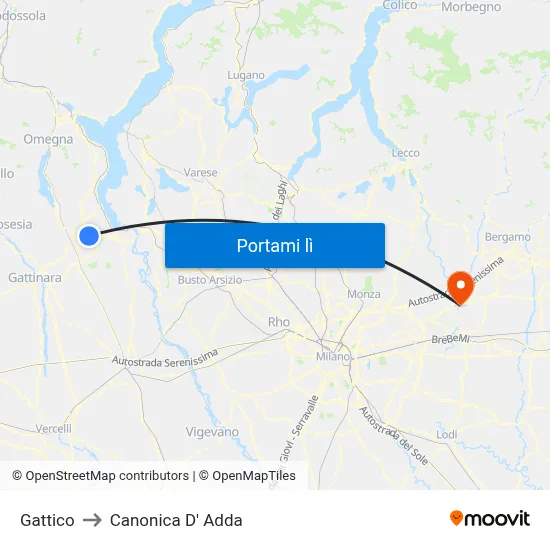 Gattico to Canonica D' Adda map