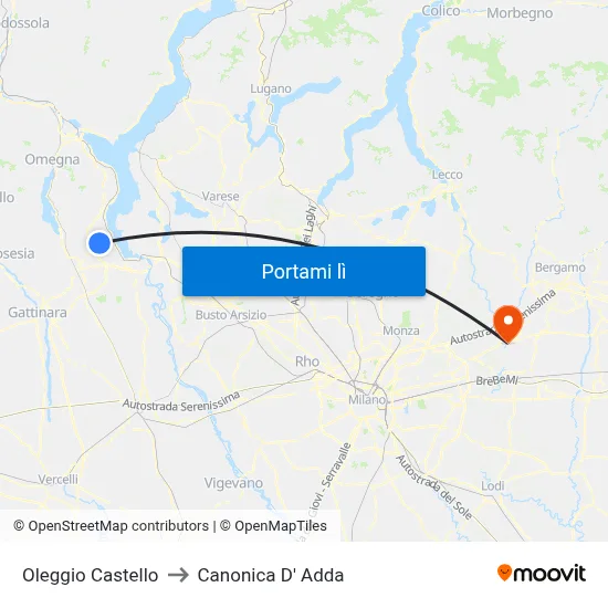Oleggio Castello to Canonica D' Adda map
