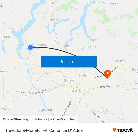 Travedona-Monate to Canonica D' Adda map