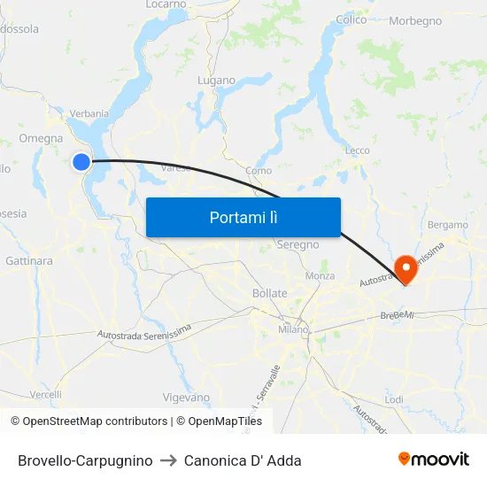Brovello-Carpugnino to Canonica D' Adda map