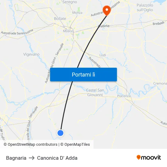 Bagnaria to Canonica D' Adda map